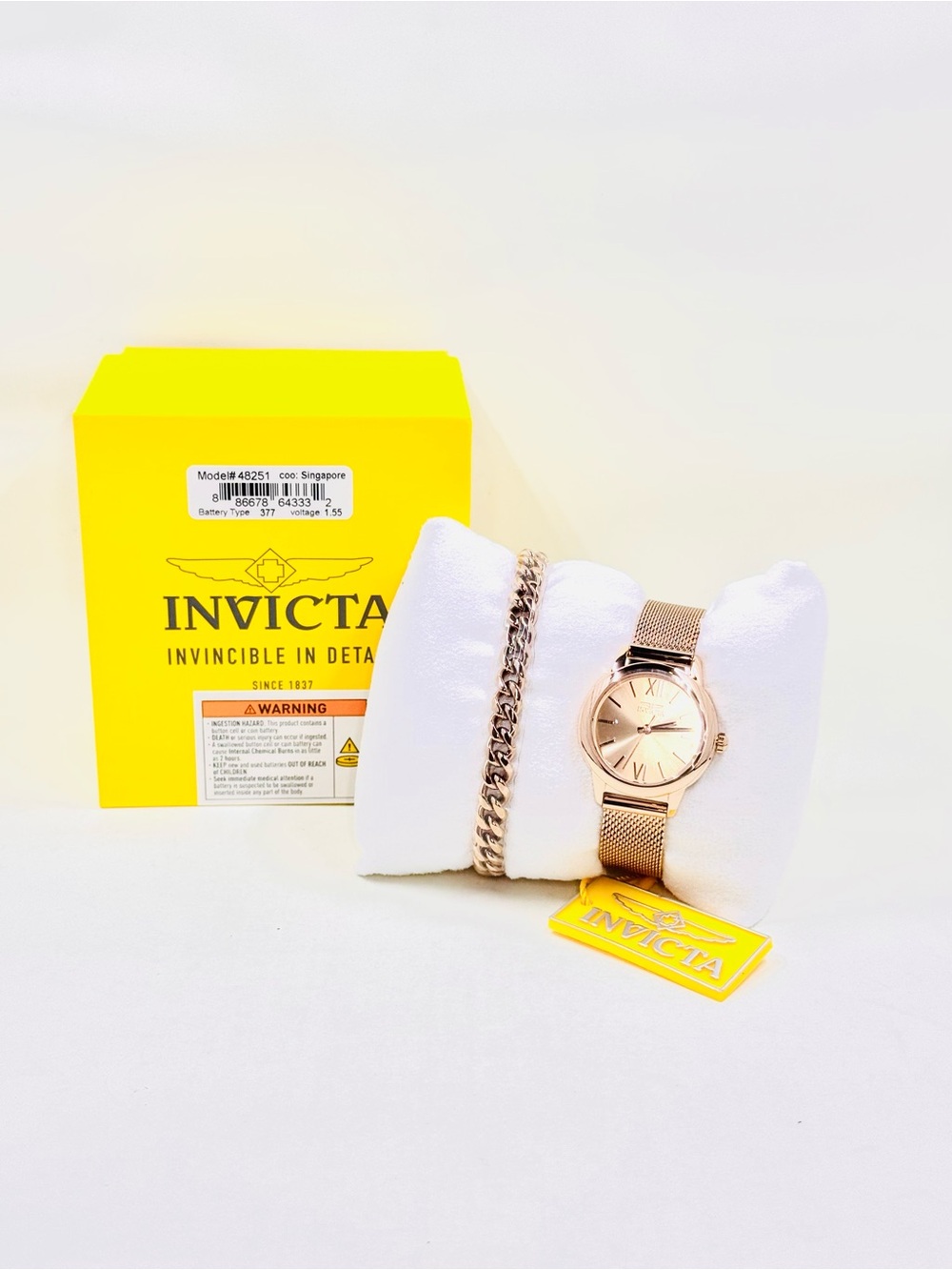 Invicta Angel 48251 Rose Gold Women's Mesh Bracelet Watch & Cuban Bracelet NWT
